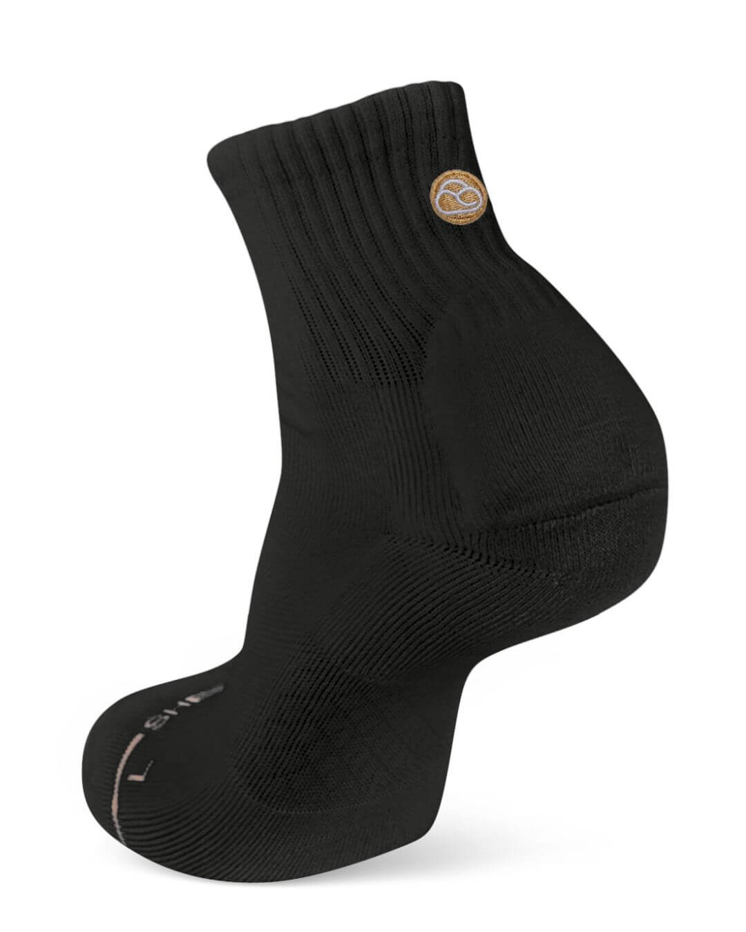 Black Shezza padded quarter sock on a mannequin foot