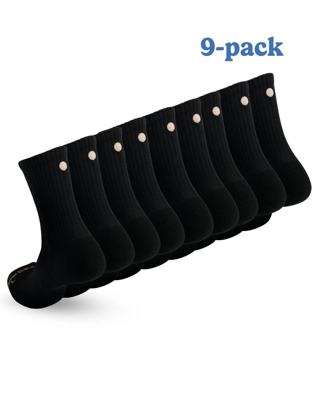 Nine-pack of black Shezza unpadded crew socks