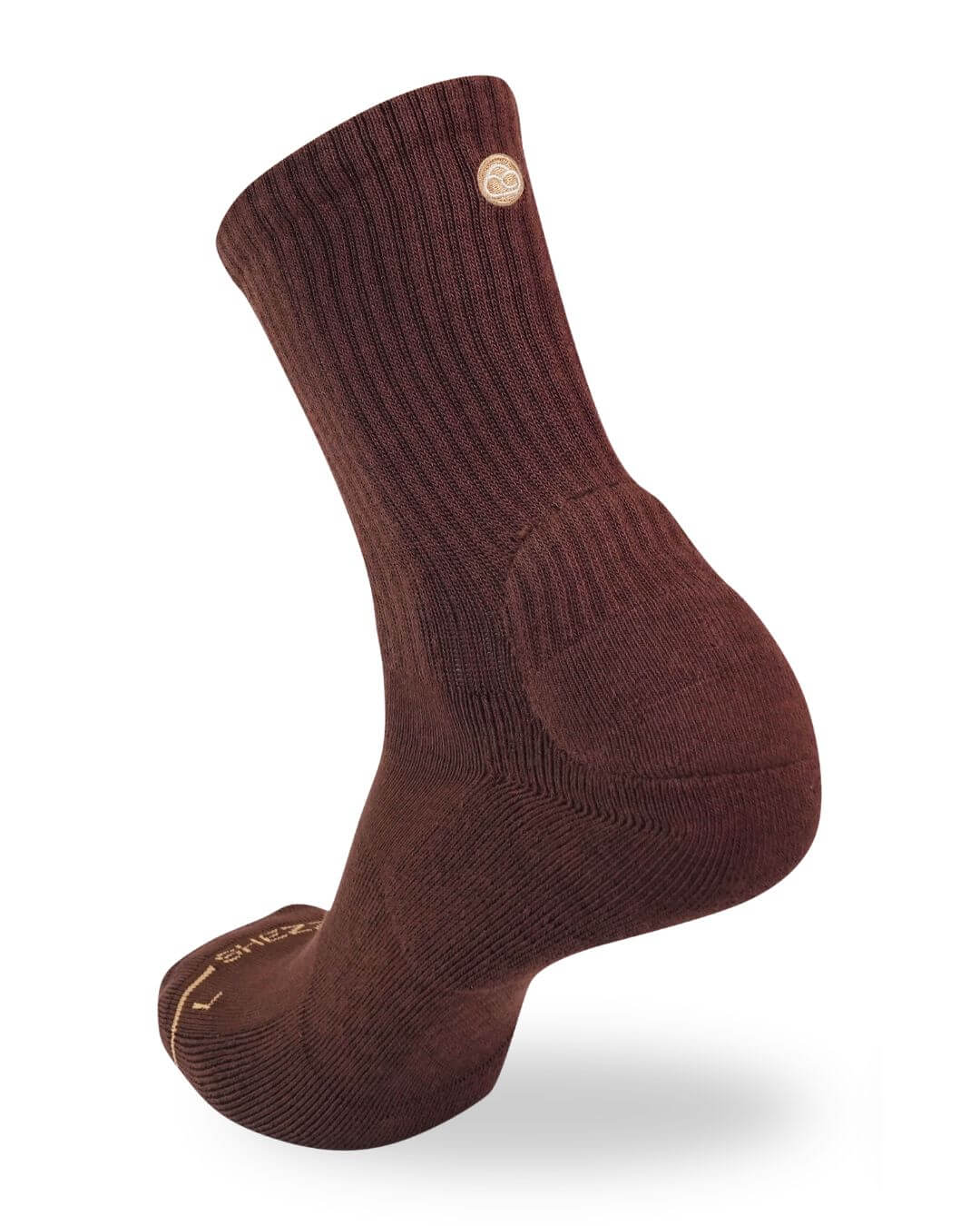 Brown Shezza padded crew sock on a mannequin foot