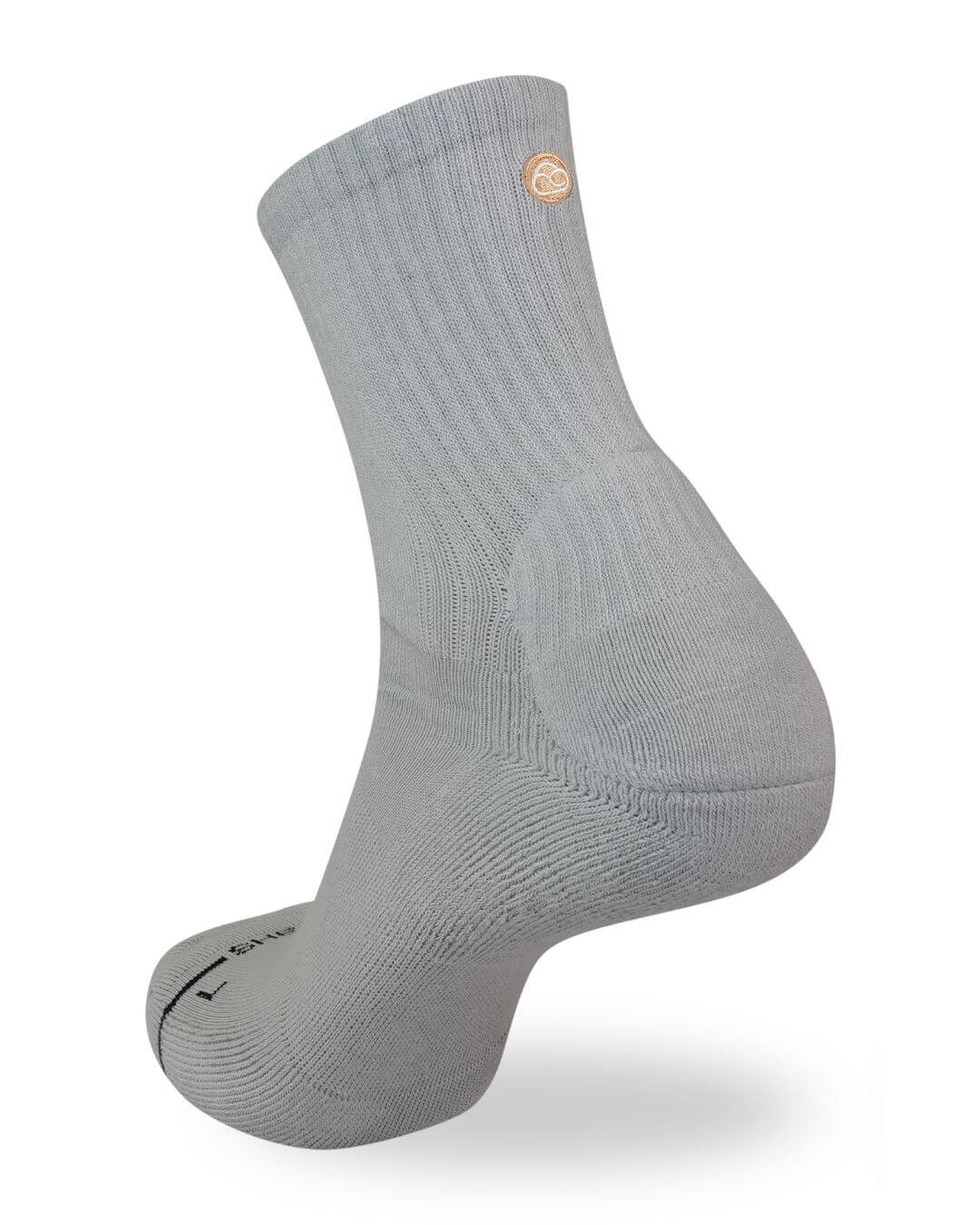 Grey Shezza padded crew sock on a mannequin foot
