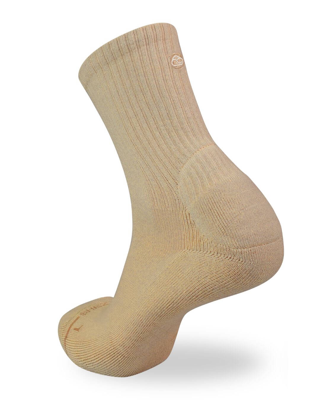 Tan Shezza padded crew sock on a mannequin foot