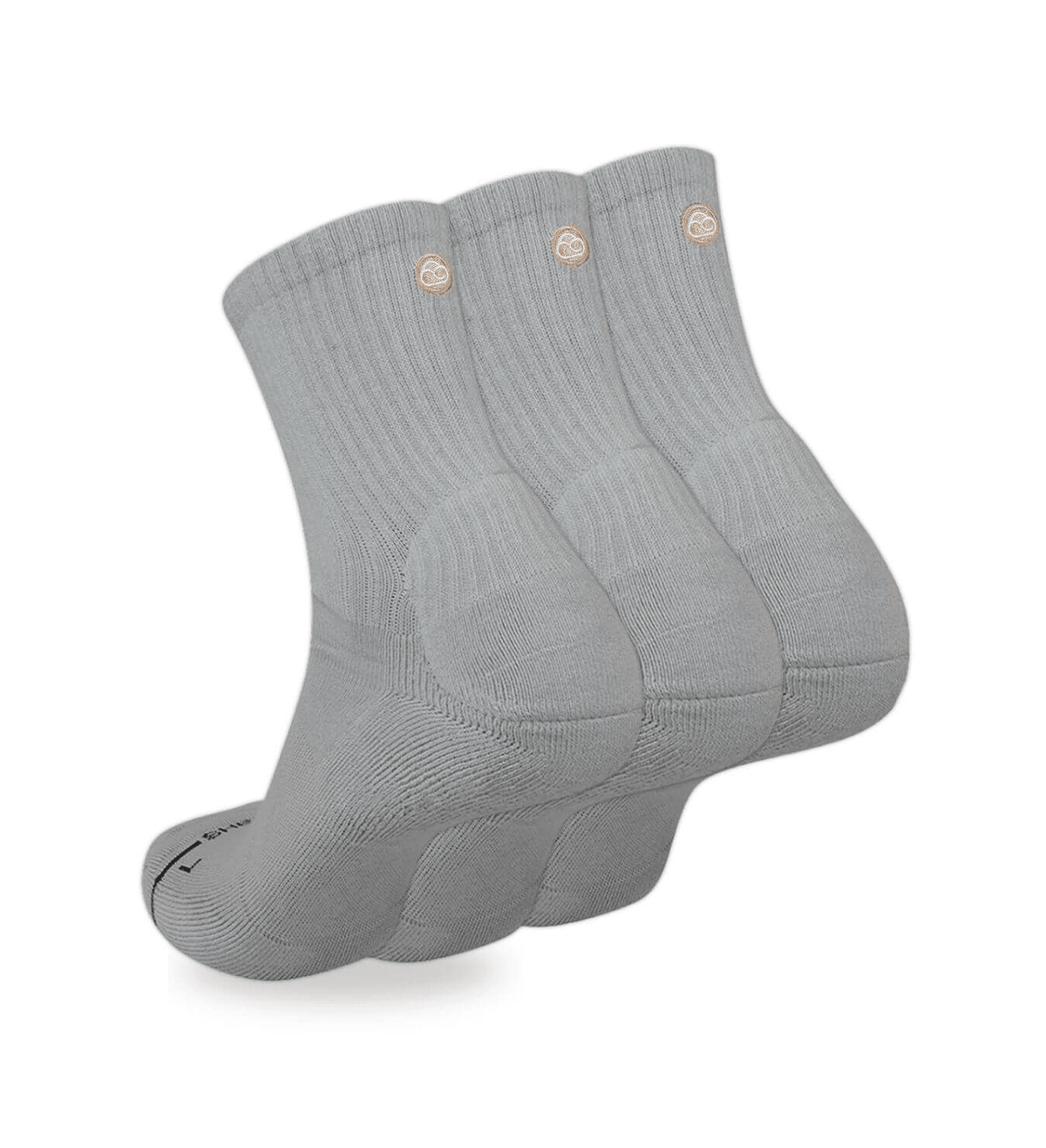 Pair of grey Shezza padded crew socks shown on a plain background
