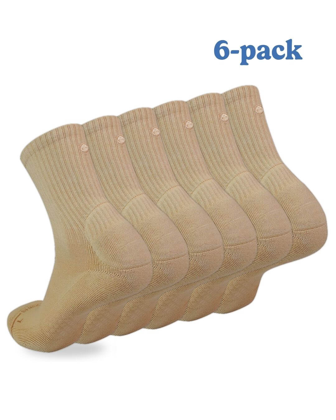 Six-pack of tan Shezza padded crew socks