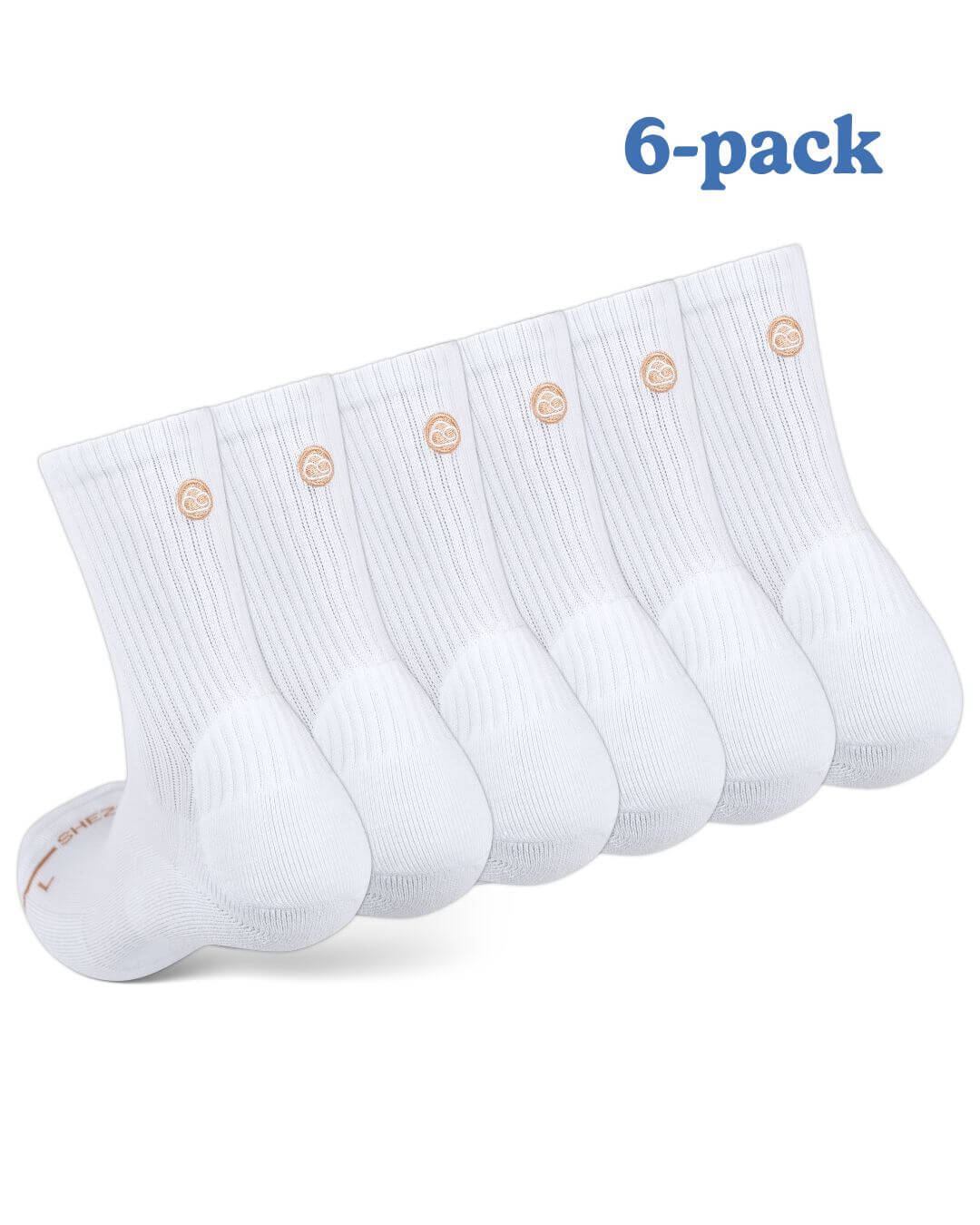 Six-pack of white Shezza padded crew socks