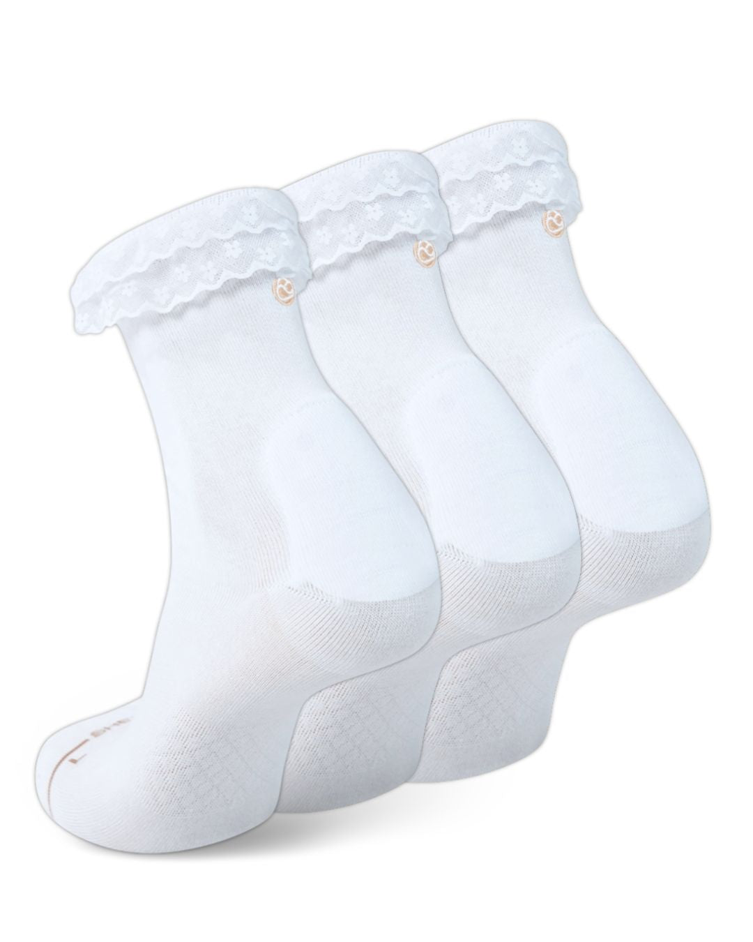 Three-pack of white Shezza padded lace socks