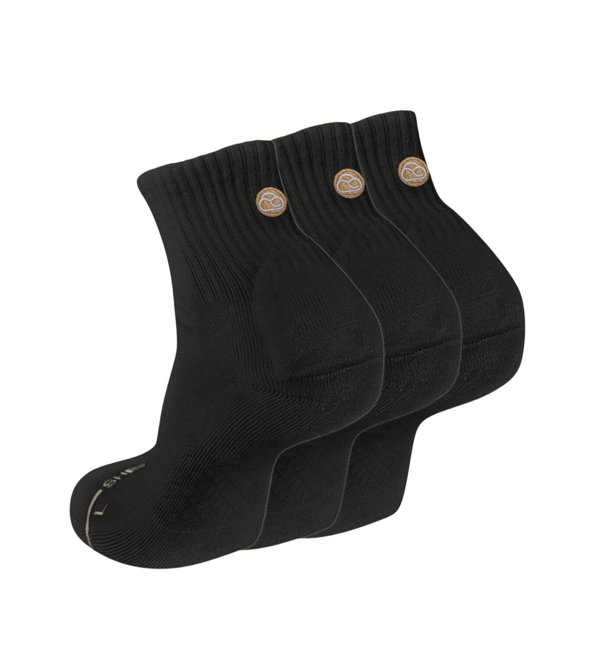 Three-pack of black Shezza padded quarter socks