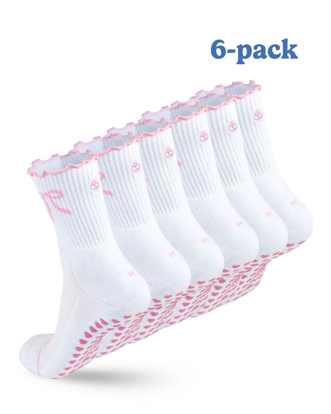 Six-pack of white Shezza Pilates grip socks