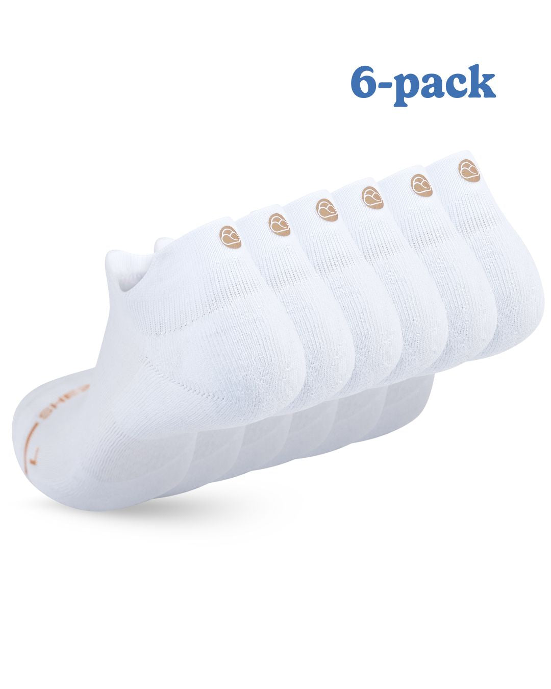 Six-pack of white Shezza unpadded ankle socks
