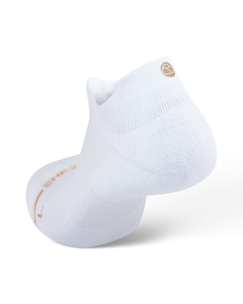 White Shezza unpadded ankle sock on a mannequin foot