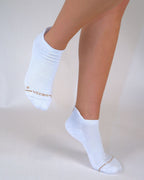 White Shezza unpadded socks worn on both feet, side view